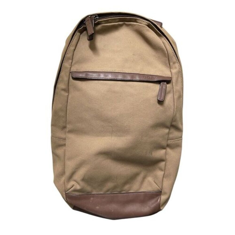 Coach Tan Canvas Backpack with Brown Leather Trim